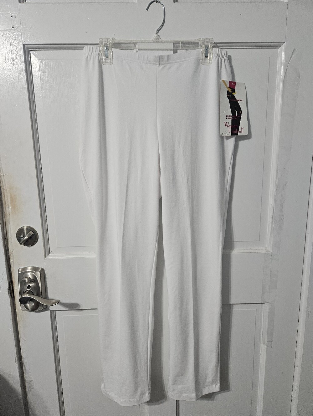 NEW 1X Women with Control Regular Slim Leg Pants w/Tummy Control White RN110689